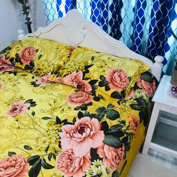 100% Pure Luxury Twill Cotton Bedsheet - Rose Garden Yellow - Image 3