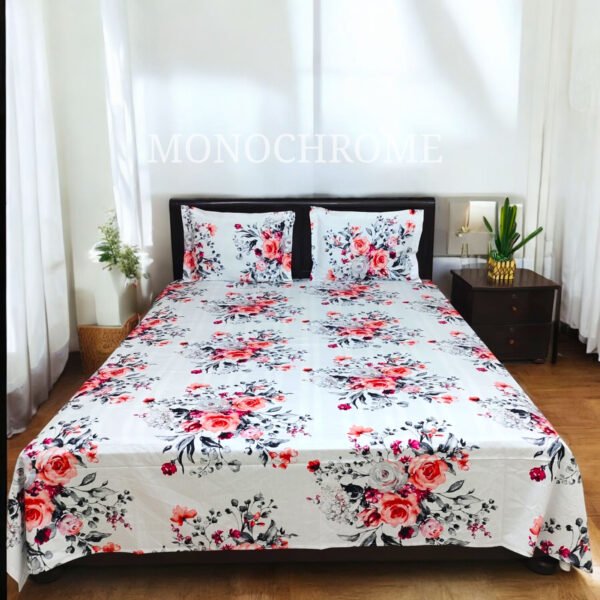 Mist Rose White - 100% Pure Luxury Twill Cotton Bedsheet set