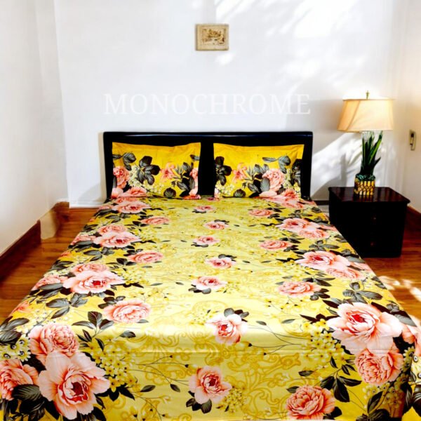 100% Pure Luxury Twill Cotton Bedsheet - Rose Garden Yellow